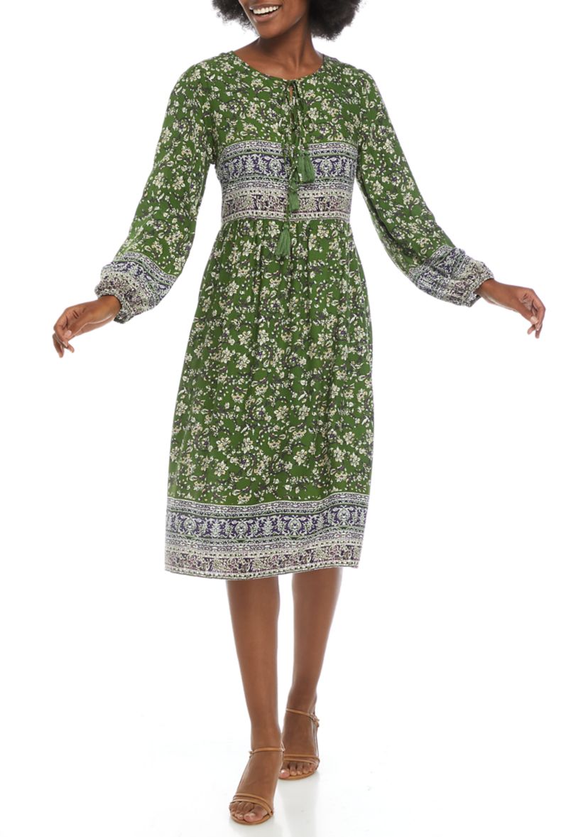 belk boho dresses Luxology™ Women's Border Midi Dress This earthy collection-resortwear-new-in Beaded Strap Gold Floral Costume theme:Oktoberfest / Bavarian