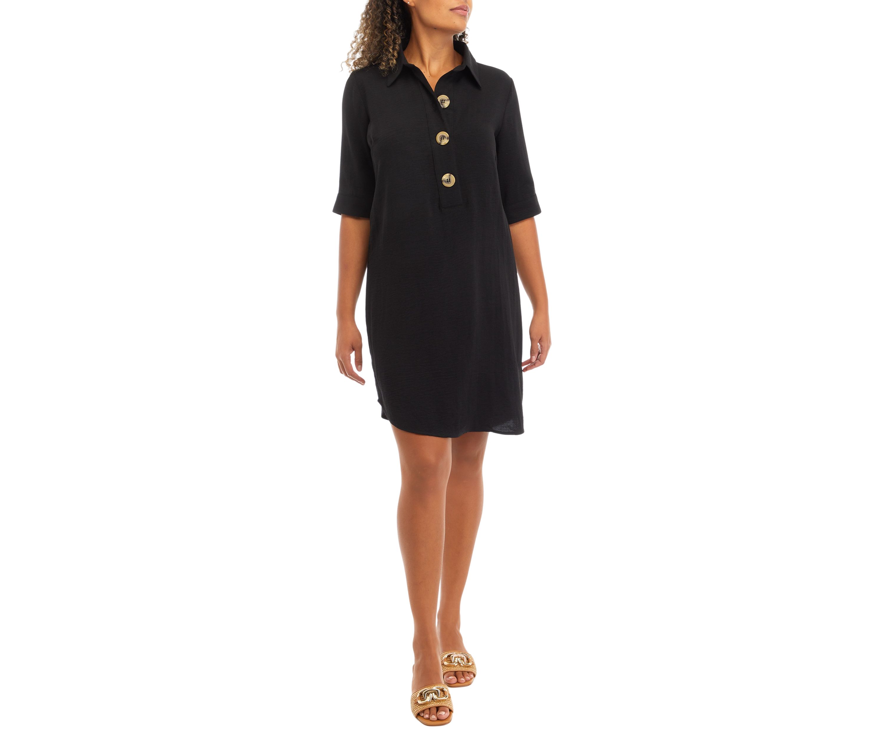 Womens V-Neck Solid A-Line T-Shirt Dress