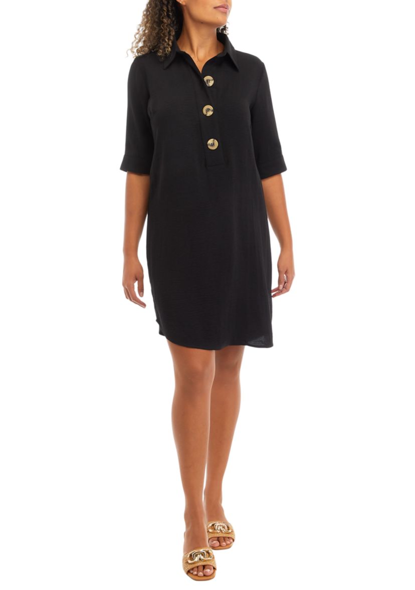 Womens V-Neck Solid A-Line T-Shirt Dress