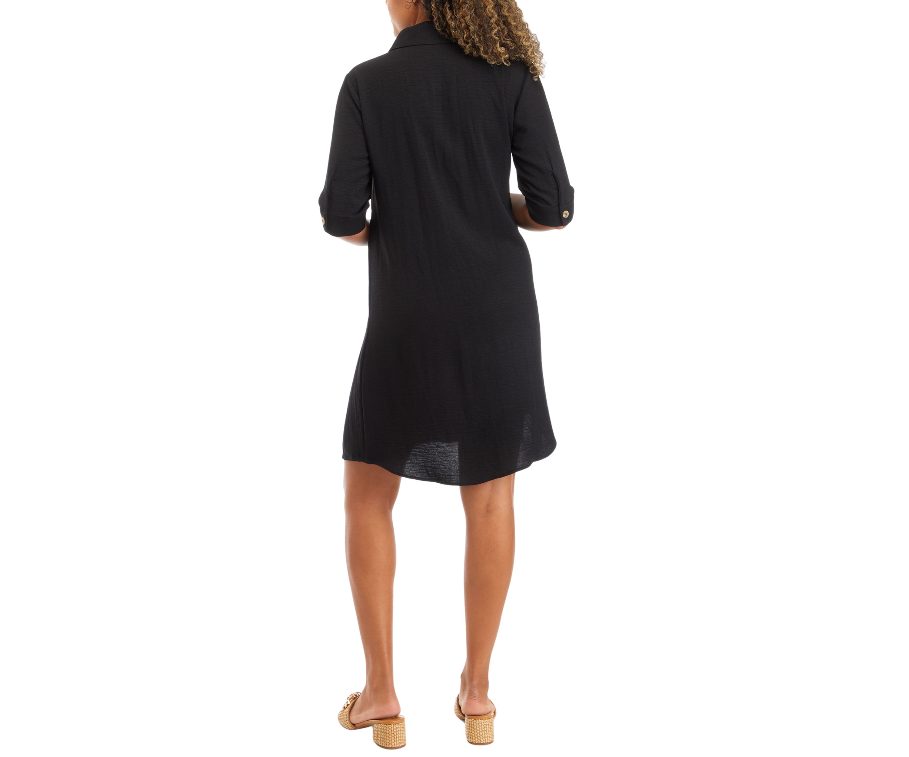 Womens V-Neck Solid A-Line T-Shirt Dress