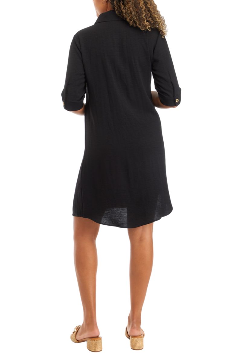 Womens V-Neck Solid A-Line T-Shirt Dress