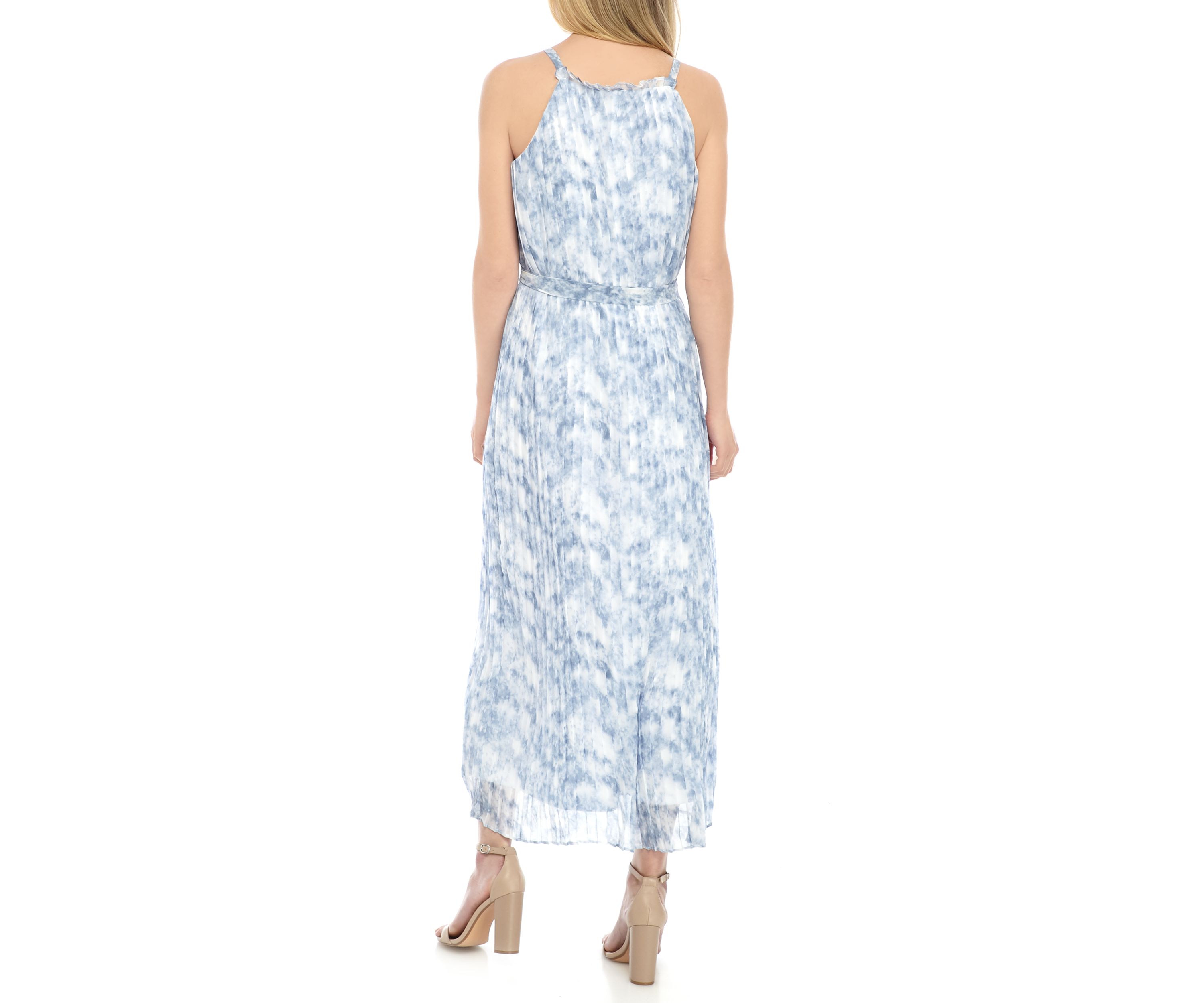 Womens Pleated Halter Tie Waist Dress