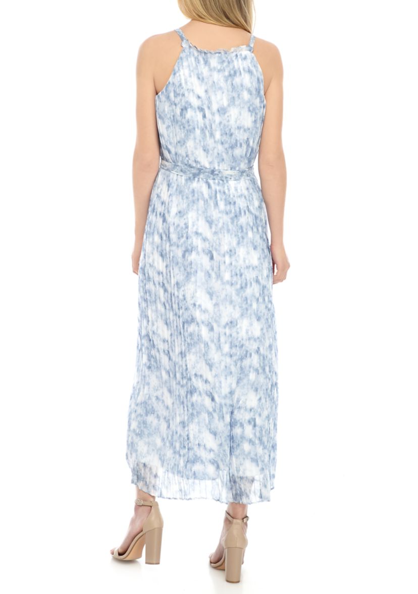 Womens Pleated Halter Tie Waist Dress