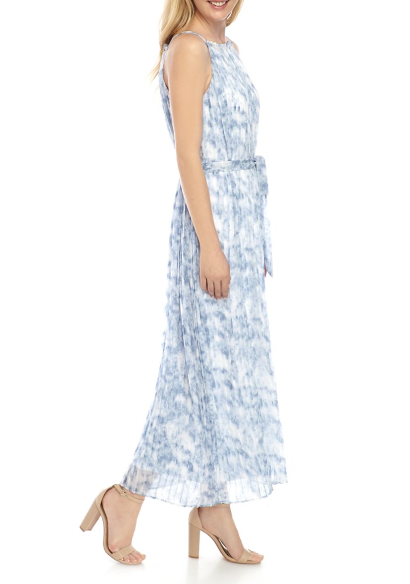 Womens Pleated Halter Tie Waist Dress