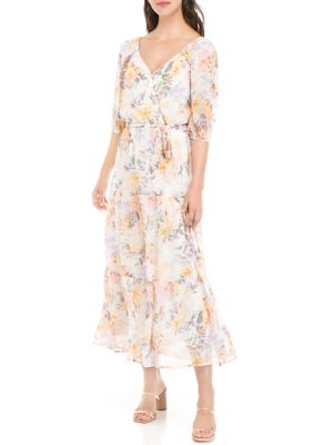 Luxology™ Women's Elbow Sleeve Floral Chiffon Wrap Maxi Dress | belk