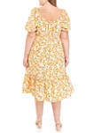 Plus Size Short Puff Sleeve Floral Flounce Dress