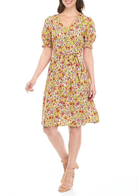 Luxology™ Womens Puff Sleeve Floral Dress