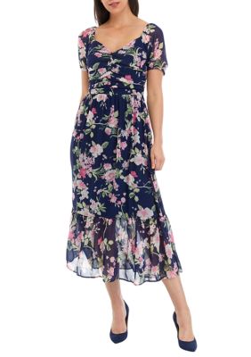 Women's Luxology Smocked-Waist Flutter Sleeve Midi Dress