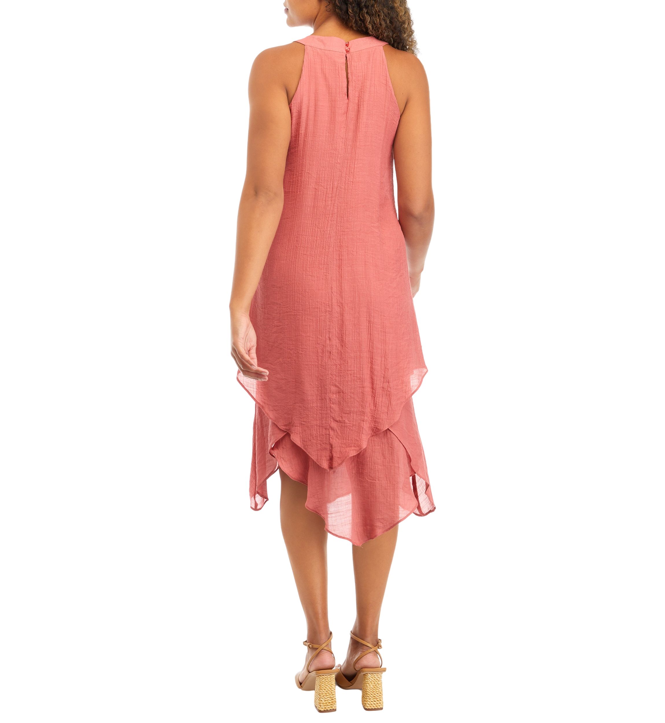 Womens Sleeveless Crew Neck Solid Gauze A-Line Dress