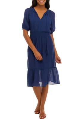 Women's Luxology Smocked-Waist Flutter Sleeve Midi Dress