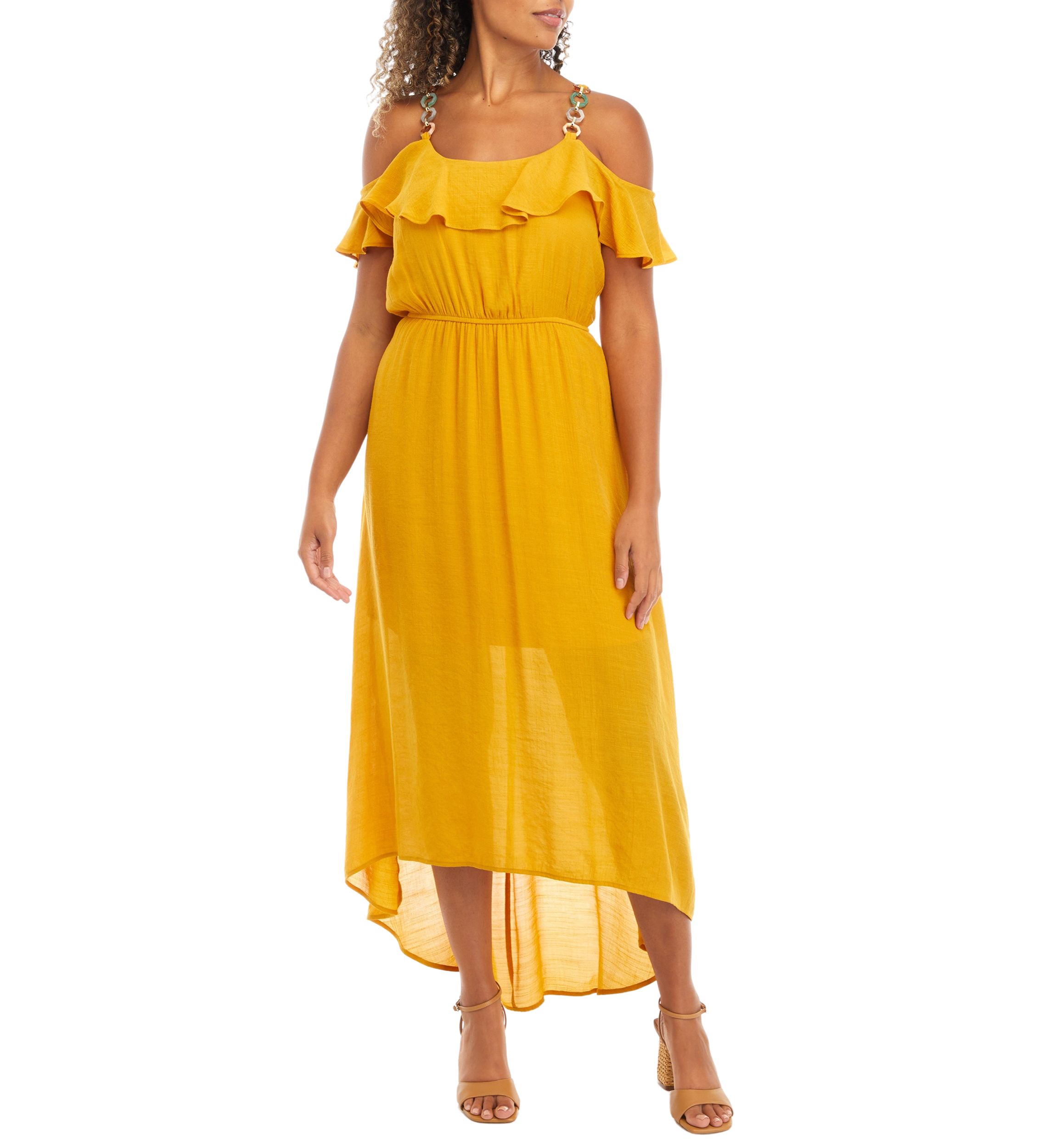 Off the Shoulder Solid Gauze High Low Dress