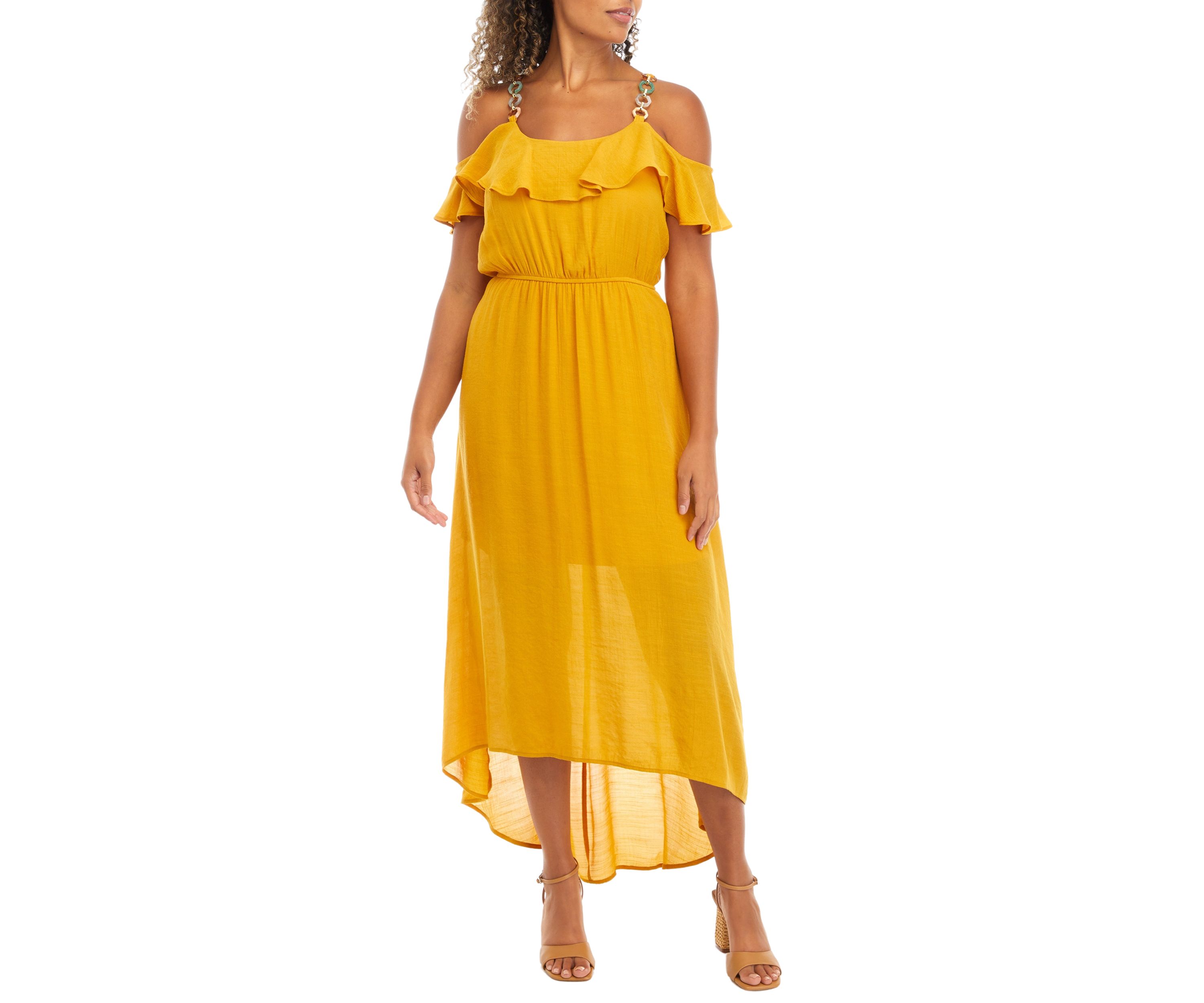 Off the Shoulder Solid Gauze High Low Dress