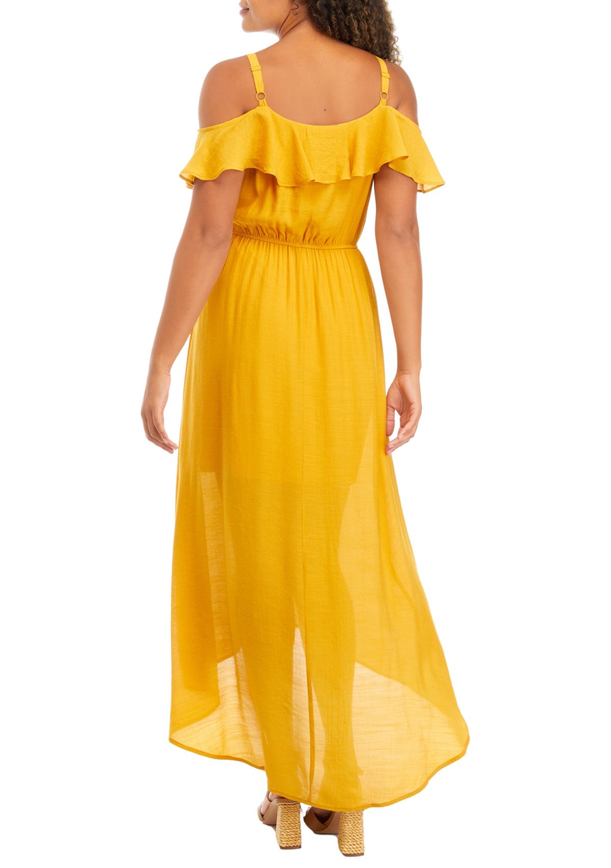 Off the Shoulder Solid Gauze High Low Dress