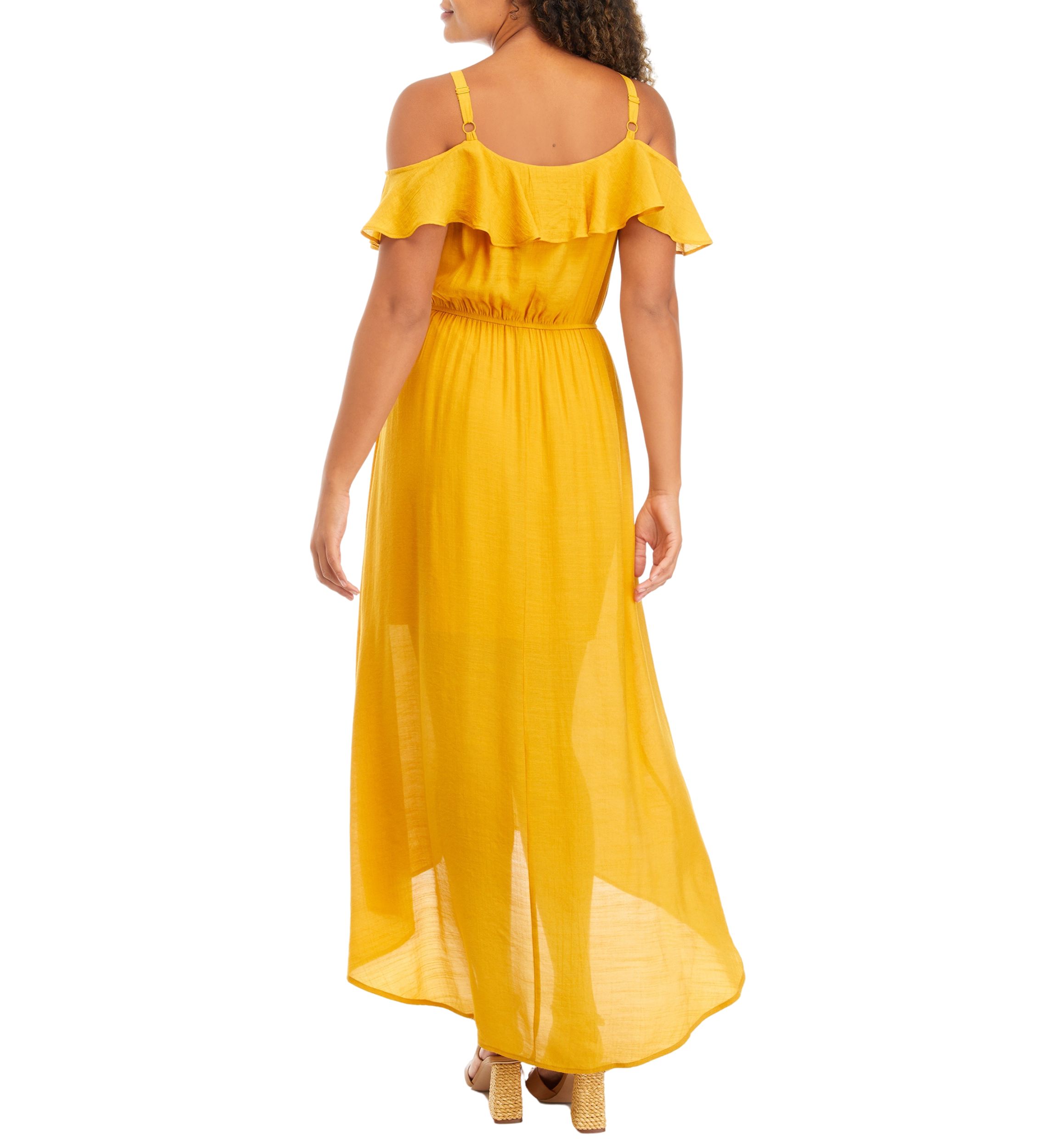 Off the Shoulder Solid Gauze High Low Dress