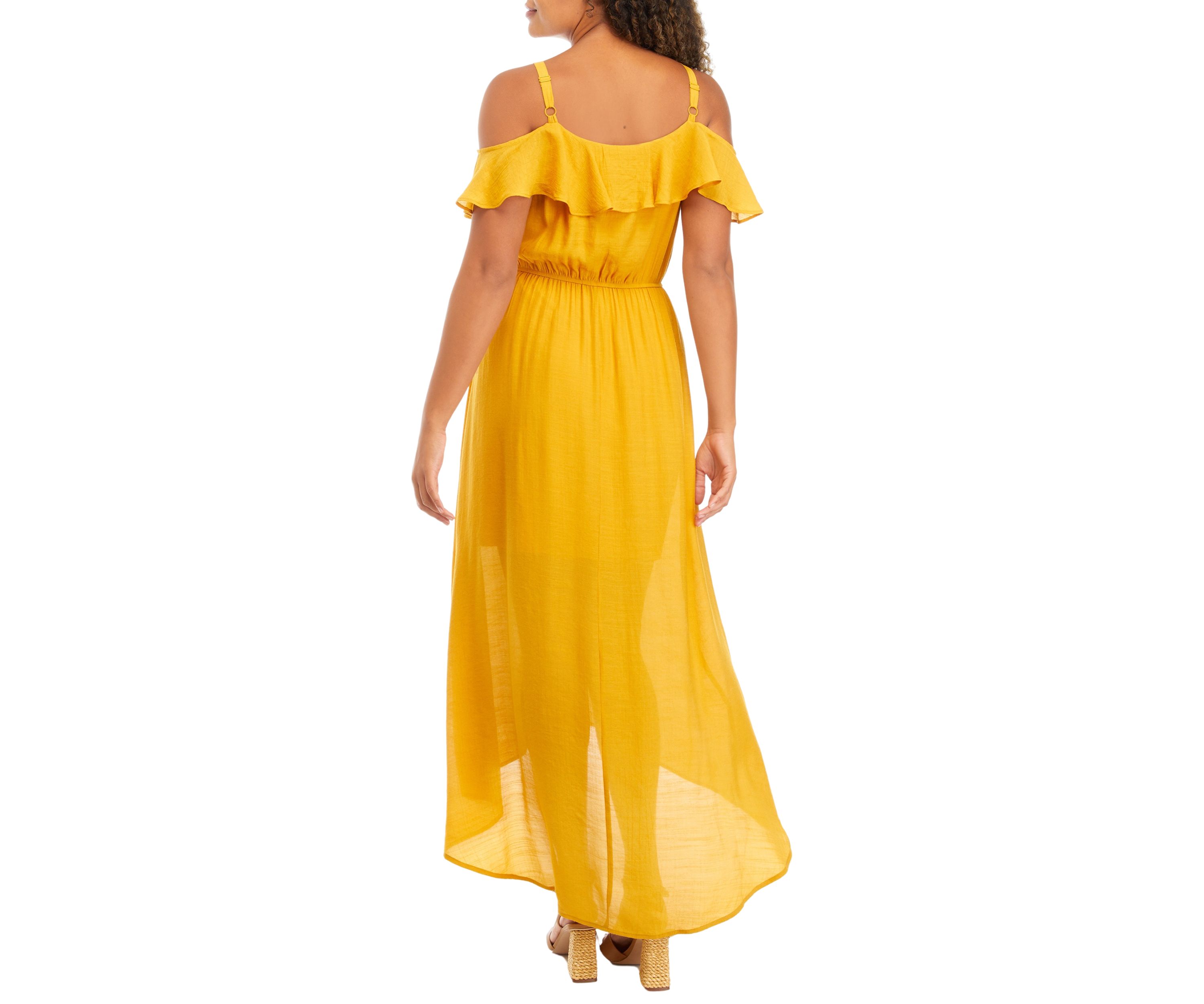 Off the Shoulder Solid Gauze High Low Dress