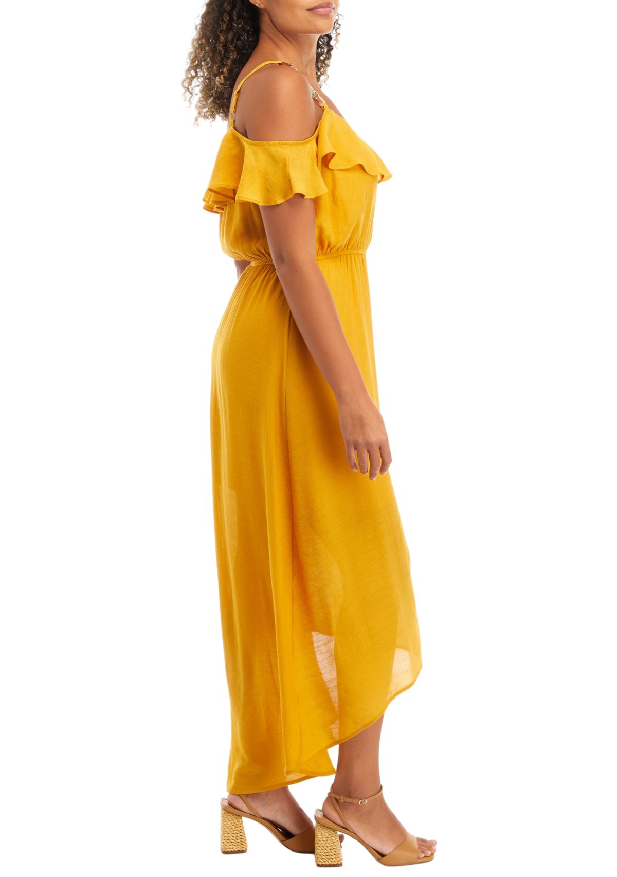 Off the Shoulder Solid Gauze High Low Dress