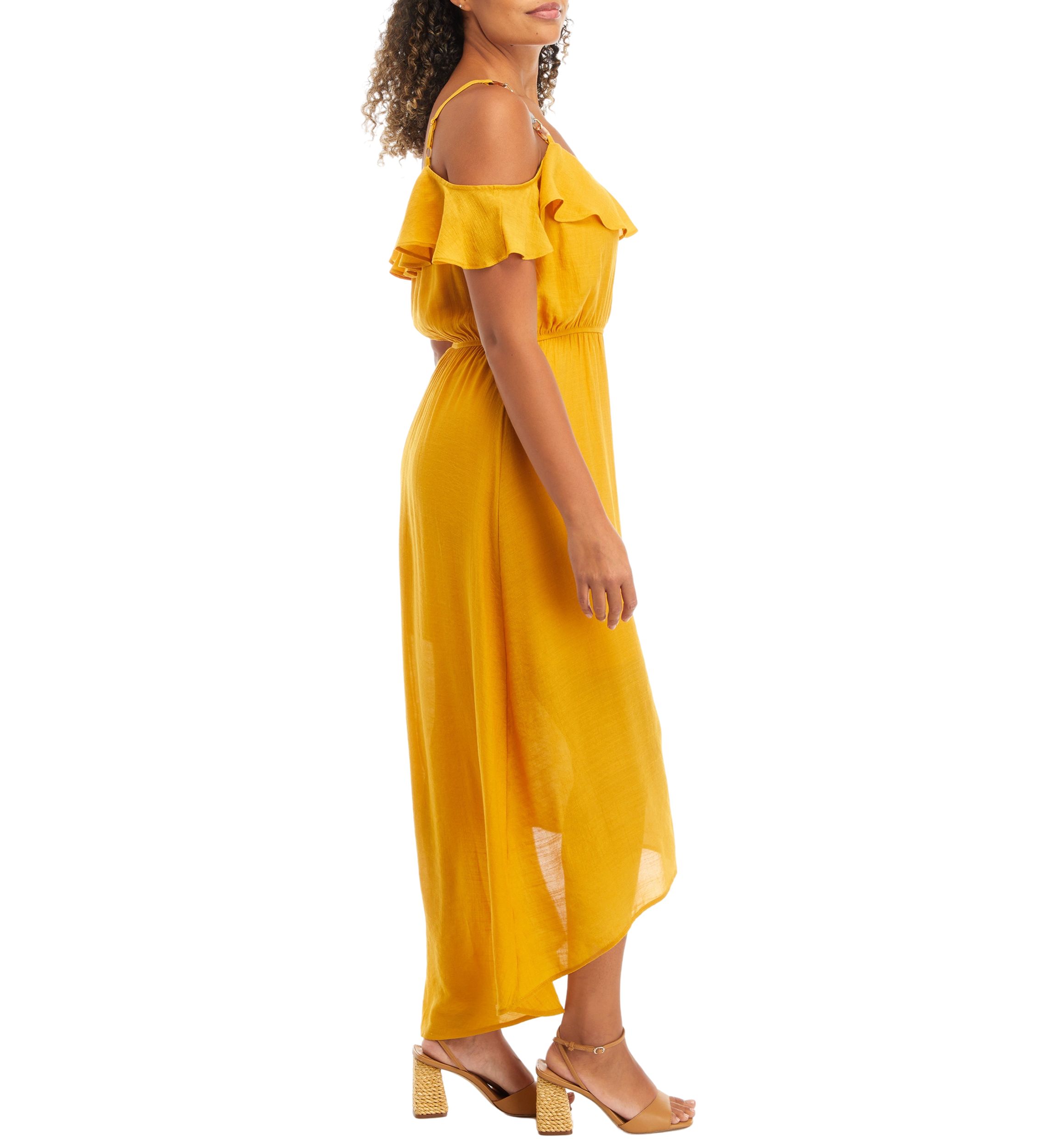 Off the Shoulder Solid Gauze High Low Dress