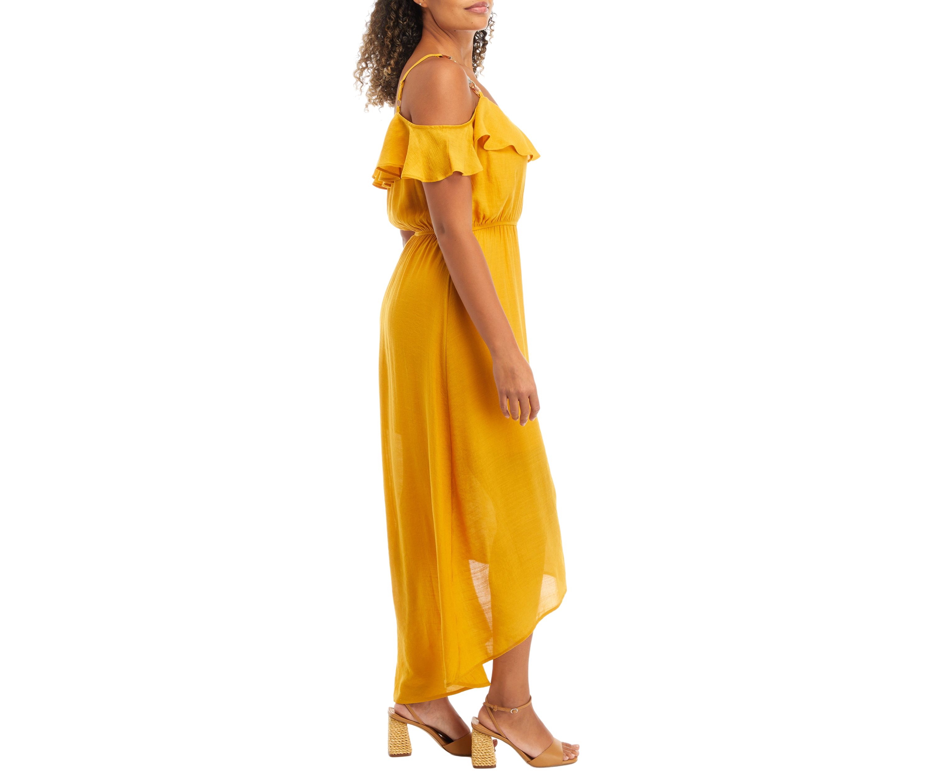 Off the Shoulder Solid Gauze High Low Dress