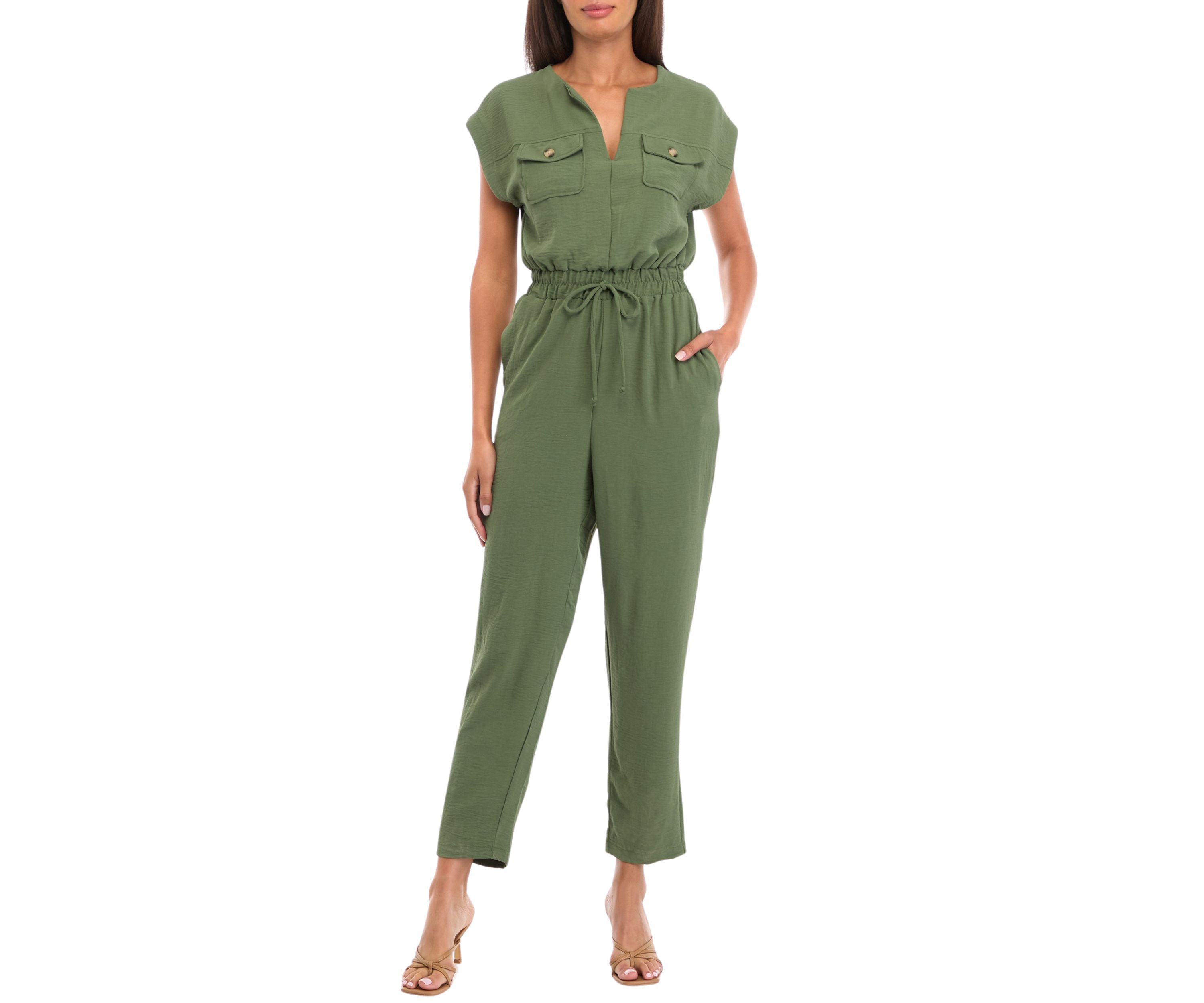 Womens V-Neck Solid Airflow Jumpsuit