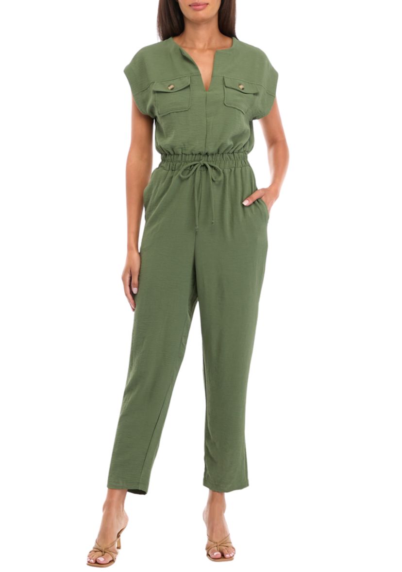 Womens V-Neck Solid Airflow Jumpsuit