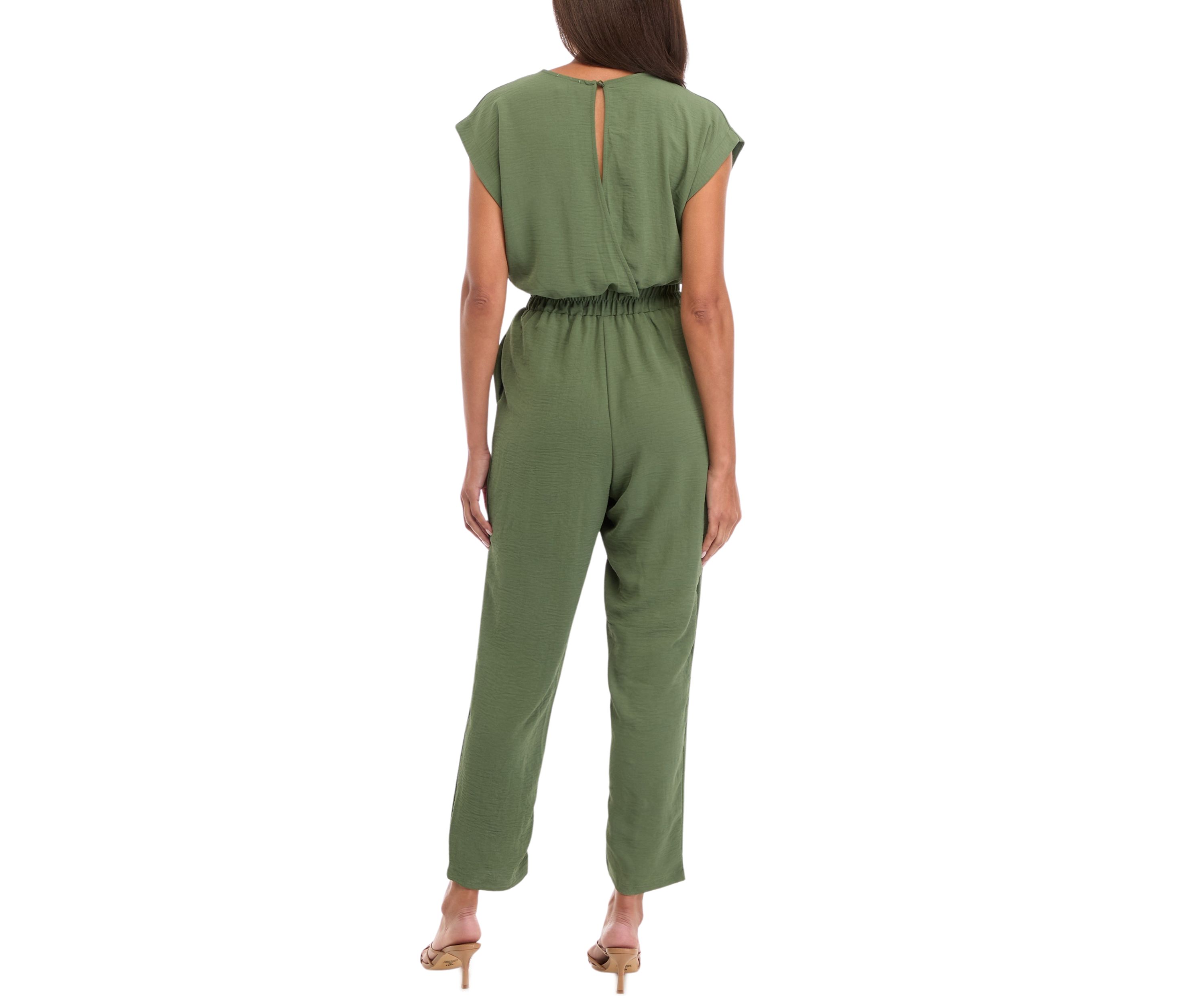 Womens V-Neck Solid Airflow Jumpsuit
