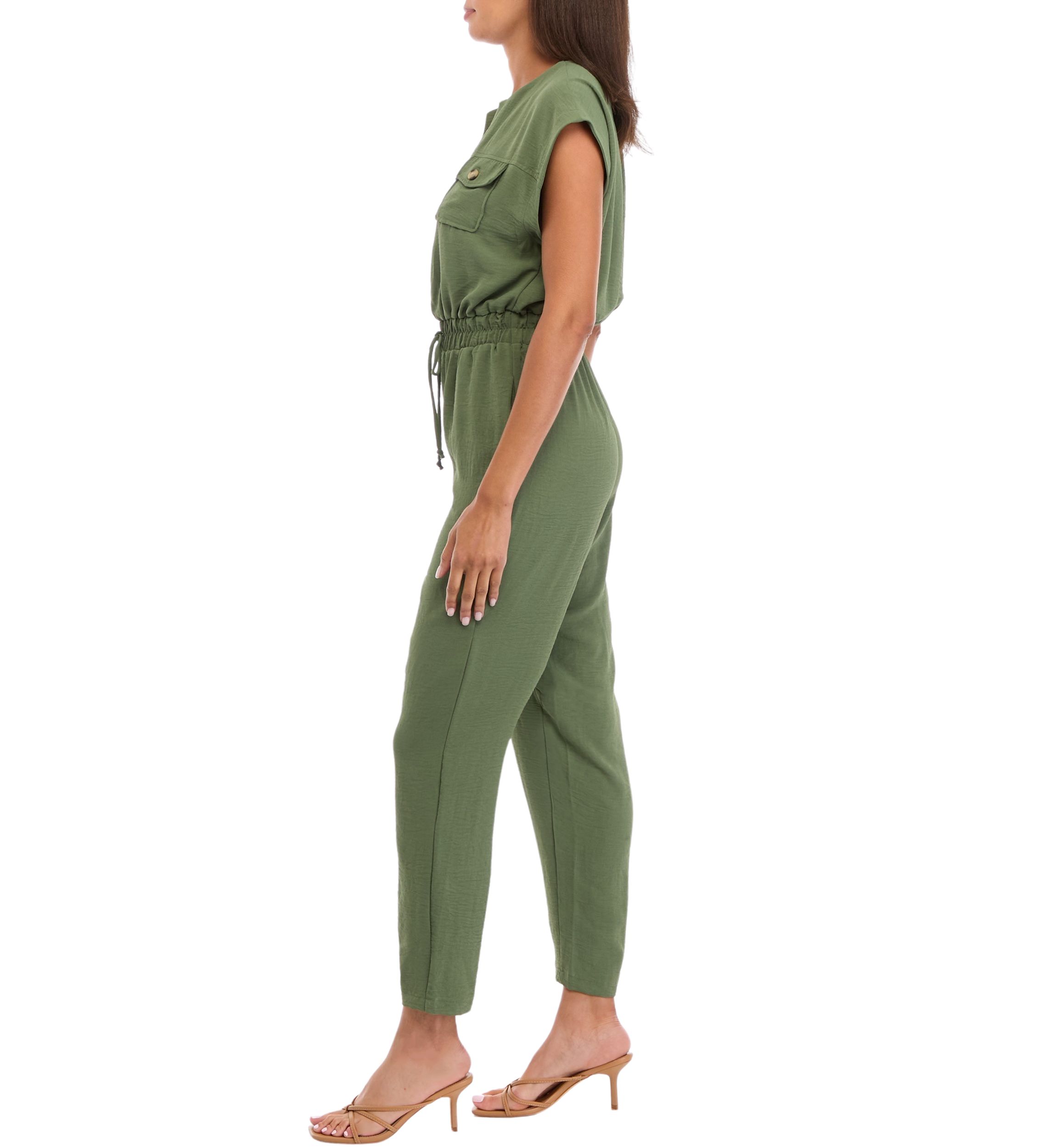 Womens V-Neck Solid Airflow Jumpsuit