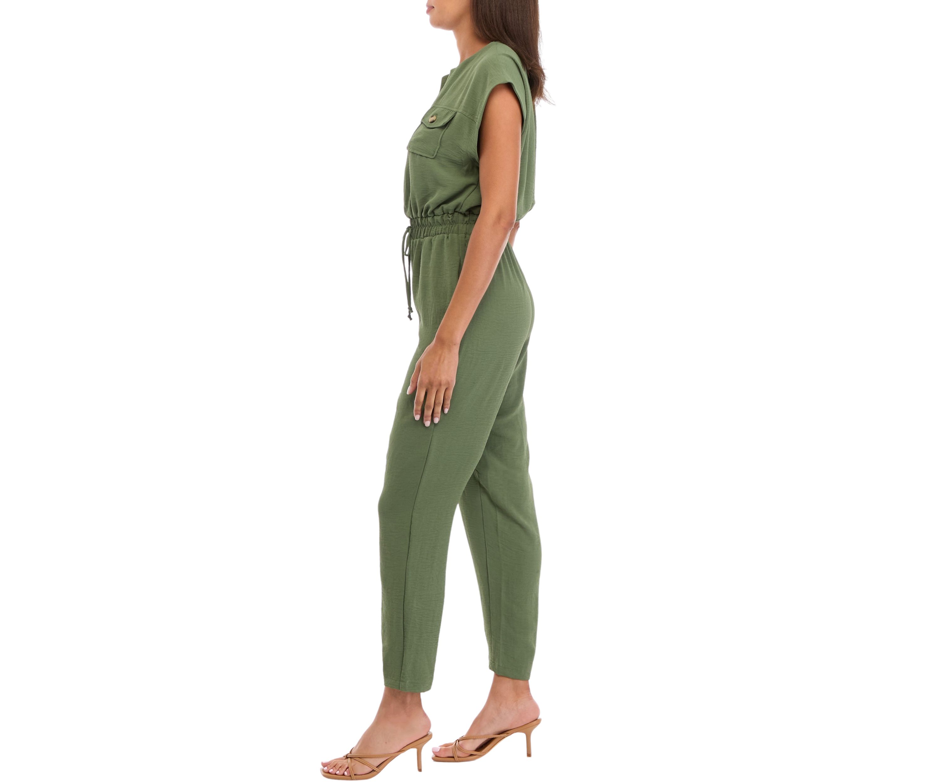 Womens V-Neck Solid Airflow Jumpsuit