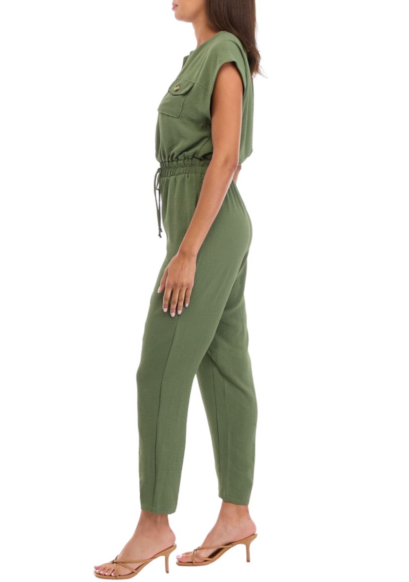 Womens V-Neck Solid Airflow Jumpsuit