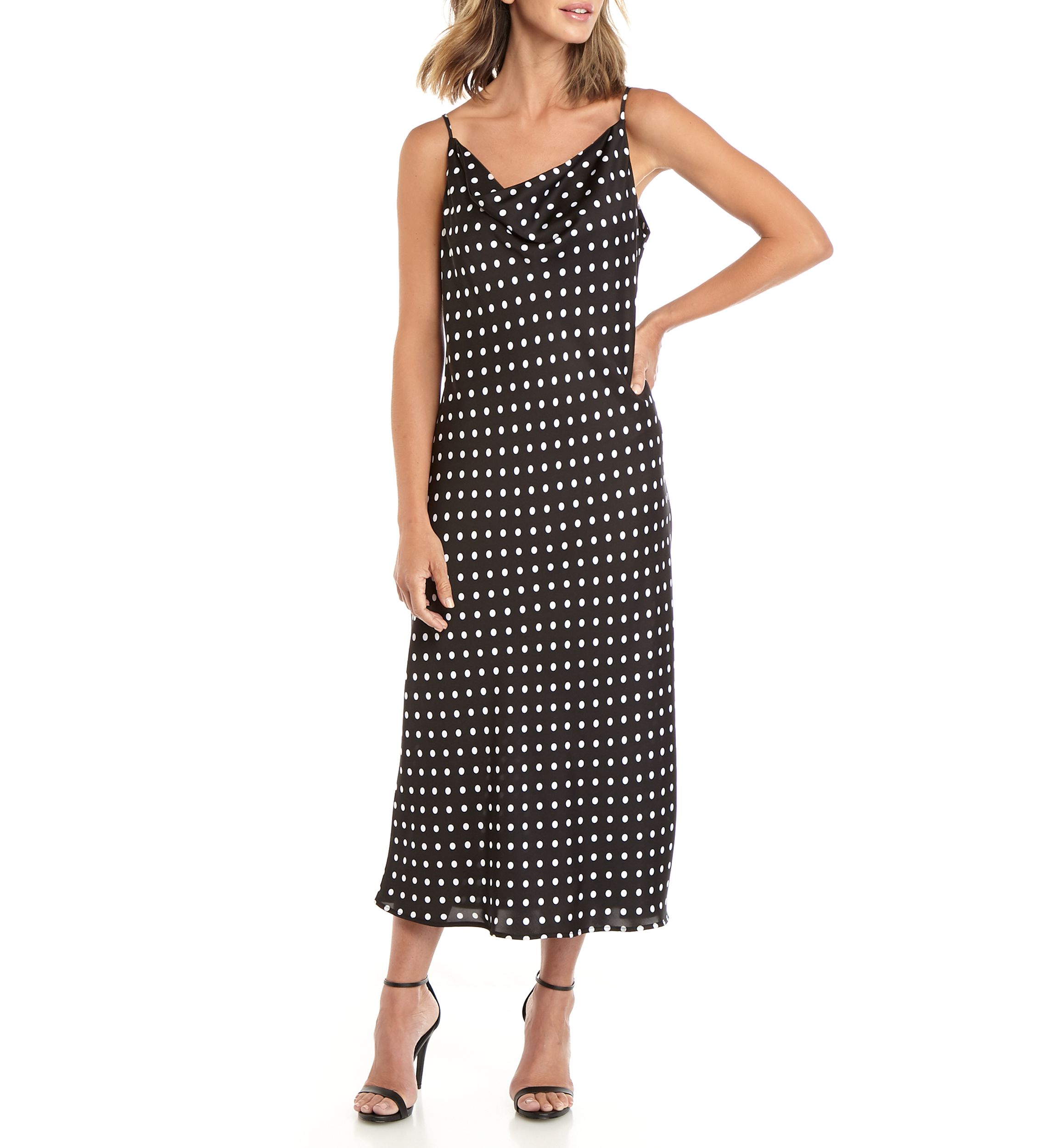 Womens Camisole Dot Satin Drape Midi Dress 