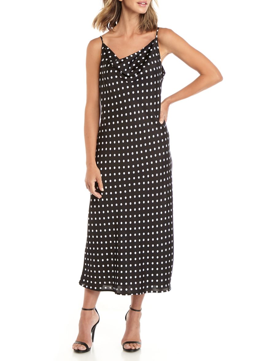 Womens Camisole Dot Satin Drape Midi Dress 