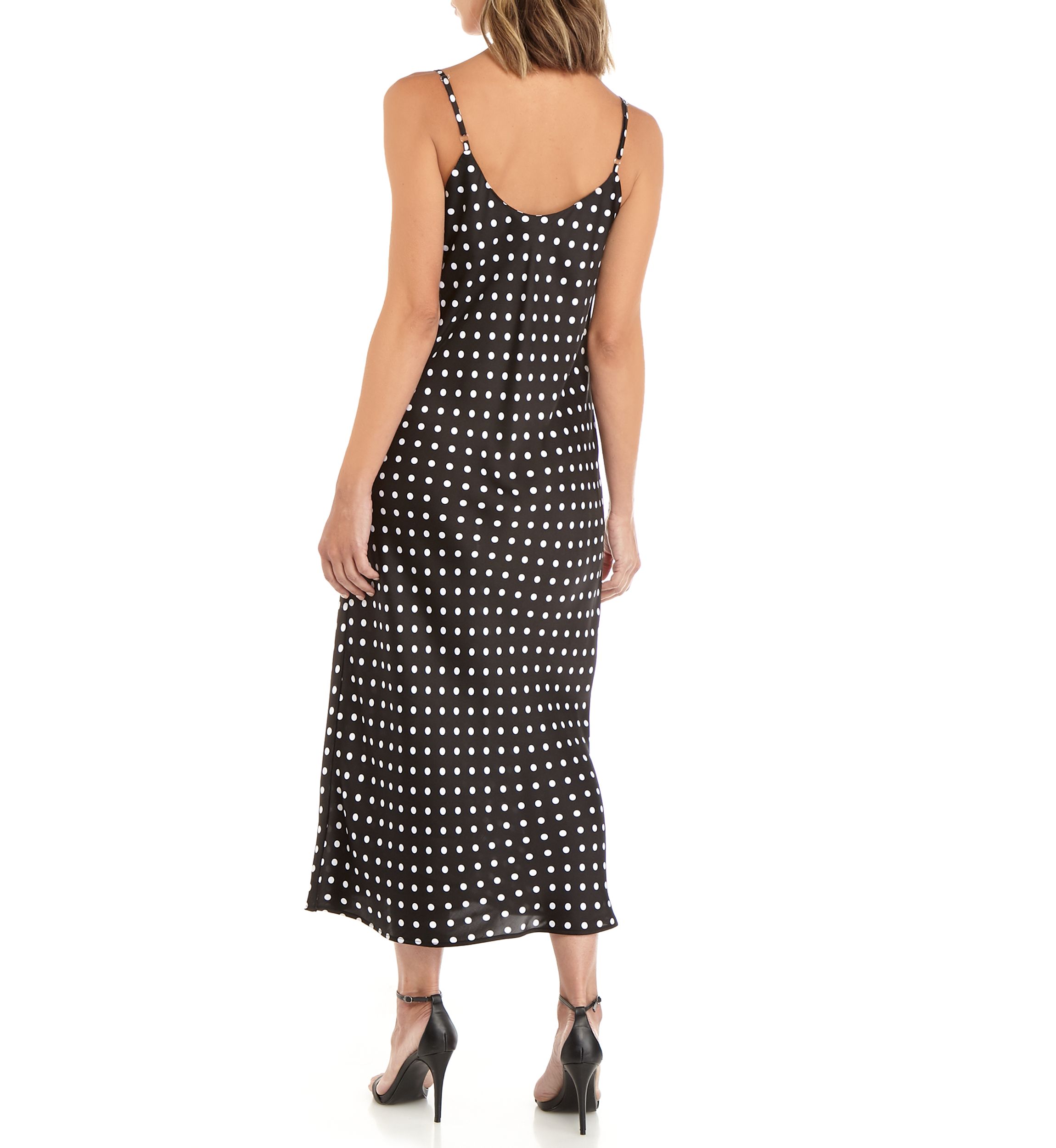 Womens Camisole Dot Satin Drape Midi Dress 