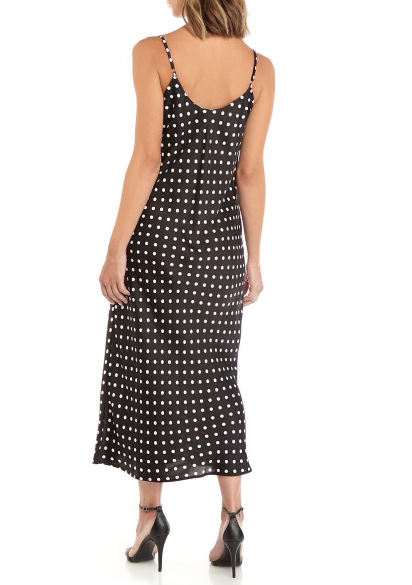 Womens Camisole Dot Satin Drape Midi Dress 