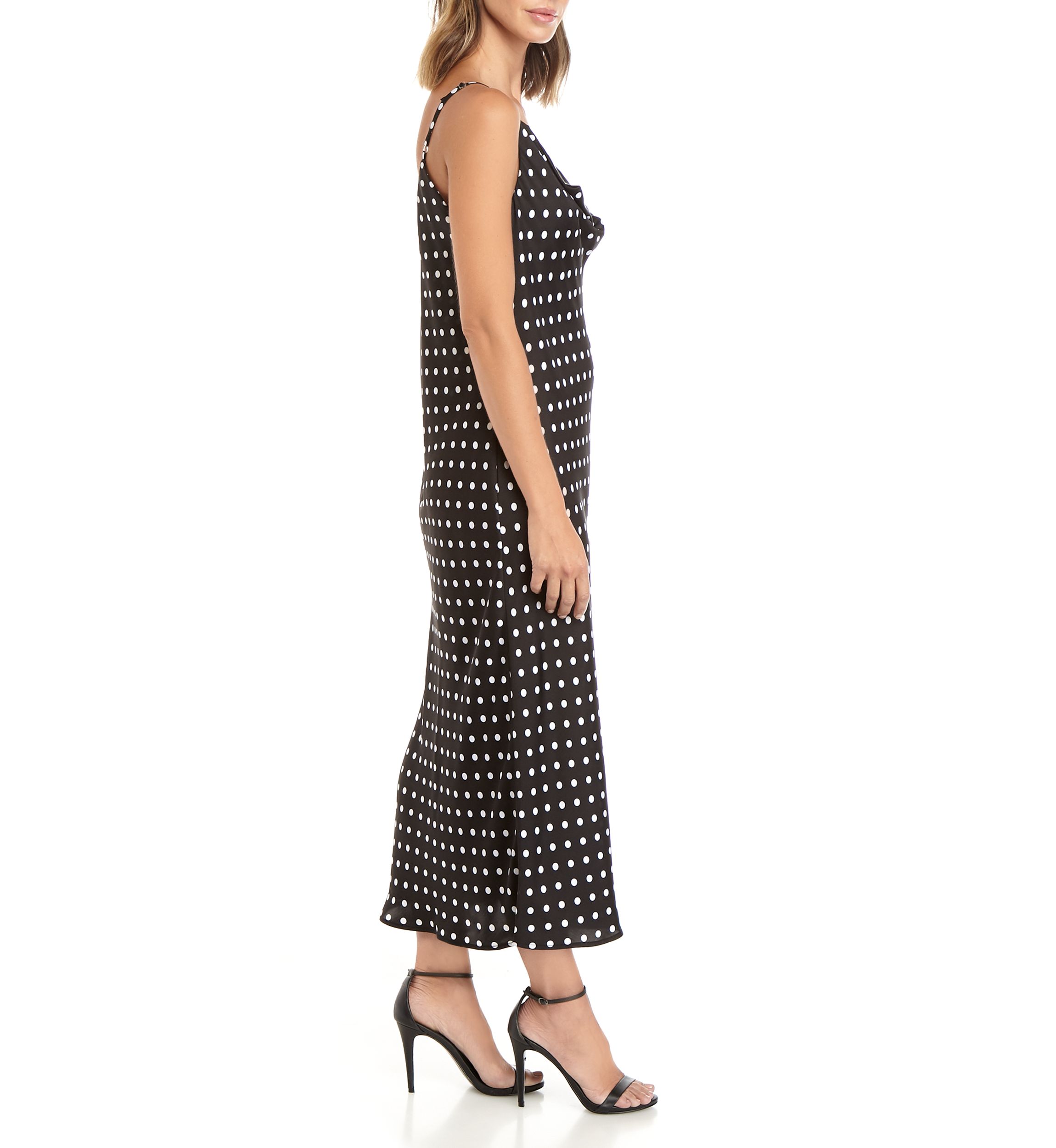 Womens Camisole Dot Satin Drape Midi Dress 