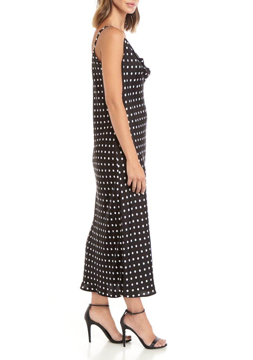 Womens Camisole Dot Satin Drape Midi Dress 