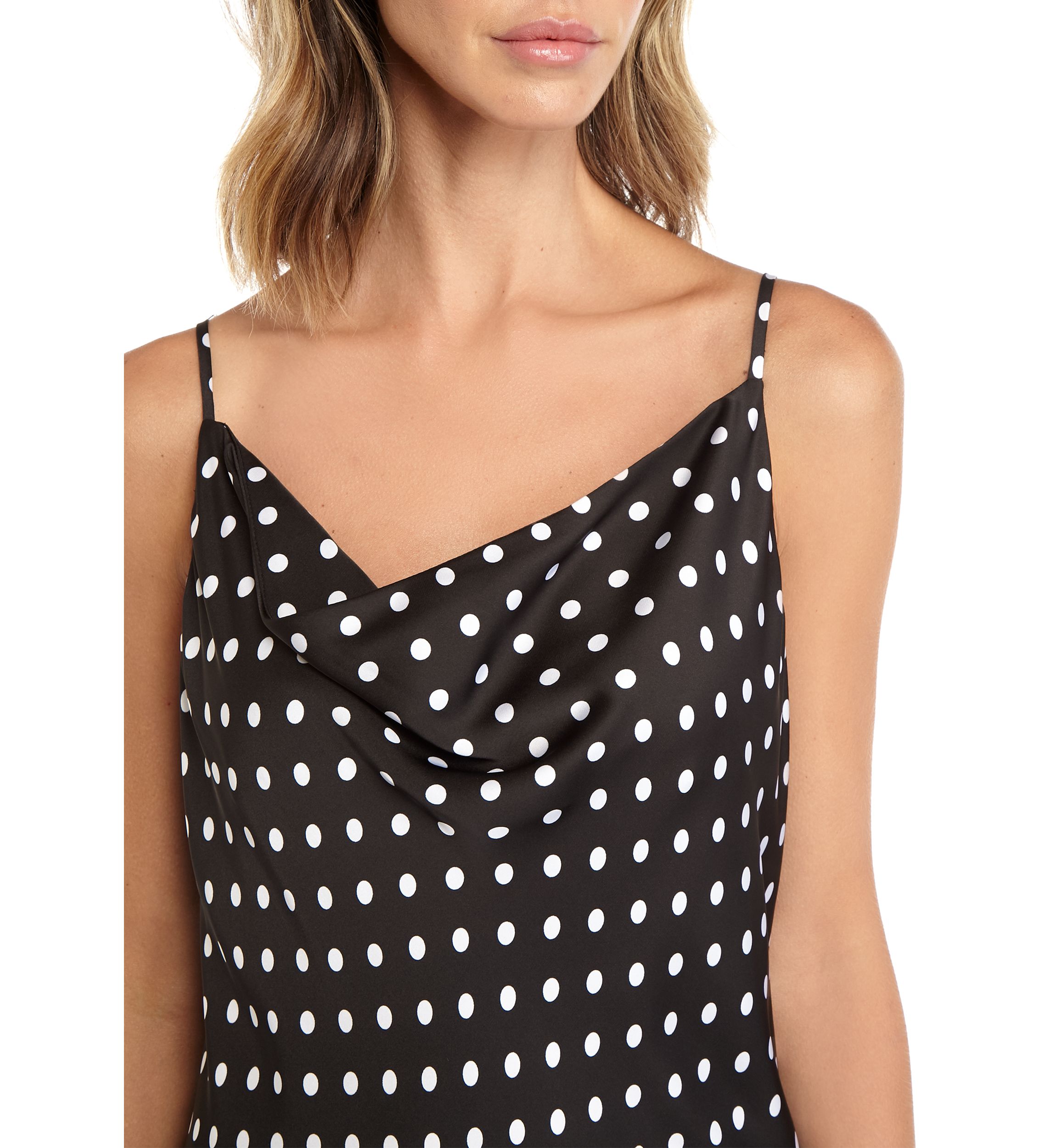 Womens Camisole Dot Satin Drape Midi Dress 