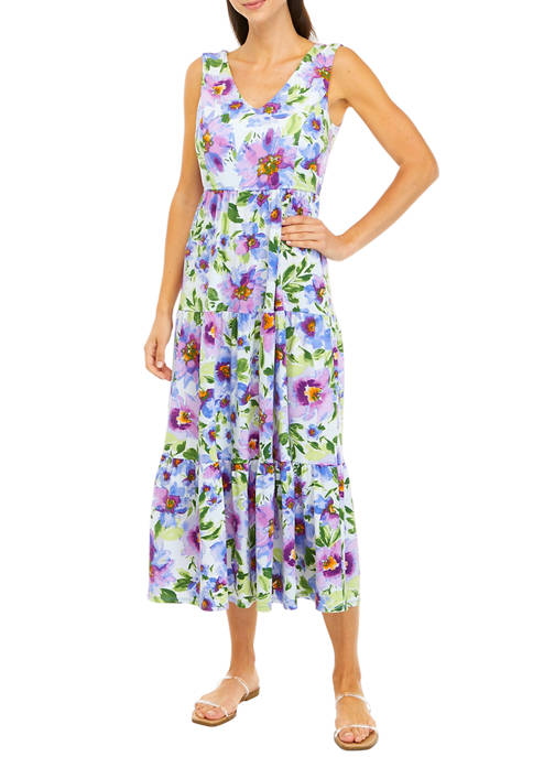 Emma & Michelle Womens Double V-Neck Tiered Dress