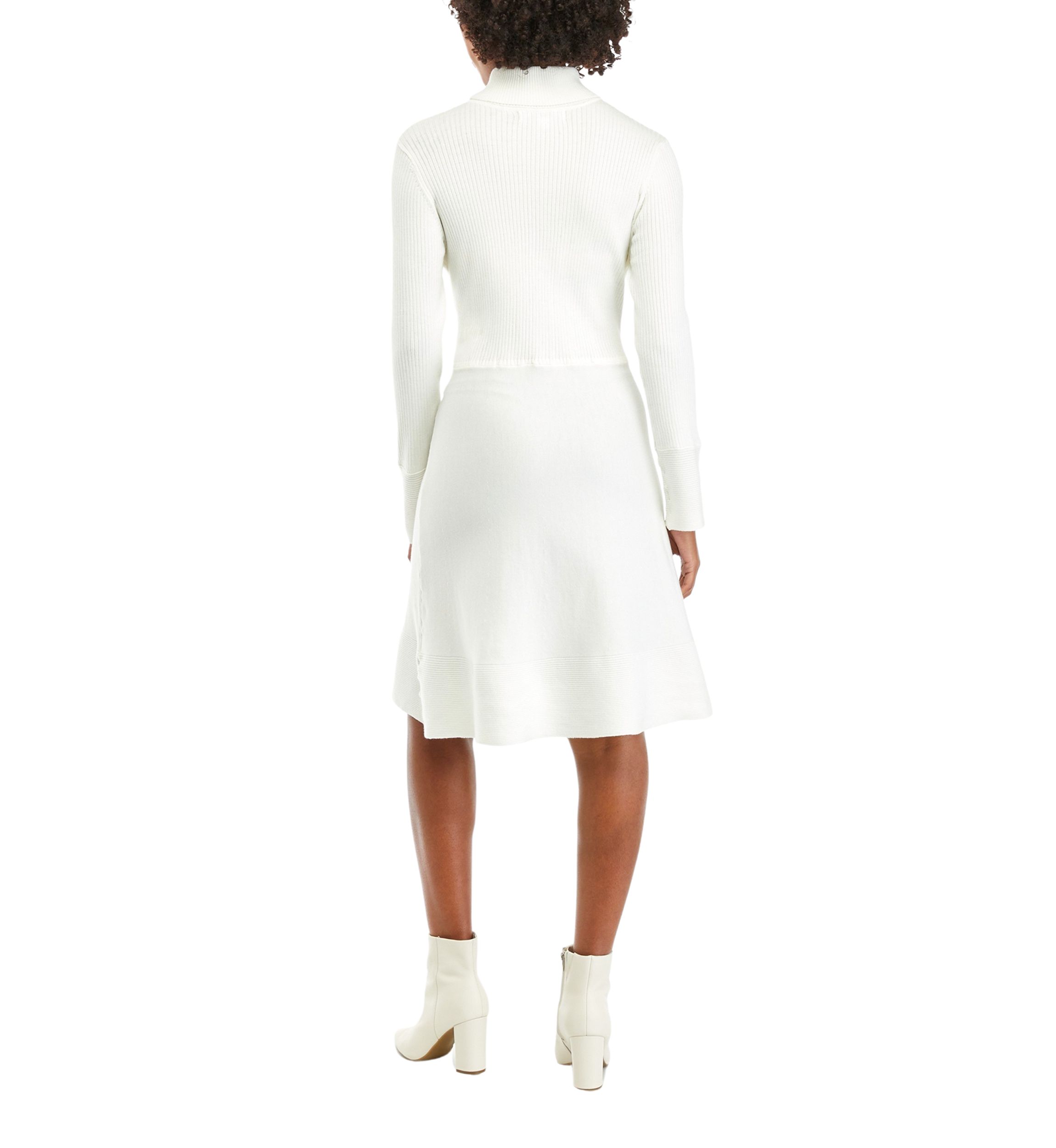 Womens Long Sleeve Turtleneck Solid Fit and Flare Sweater Dress