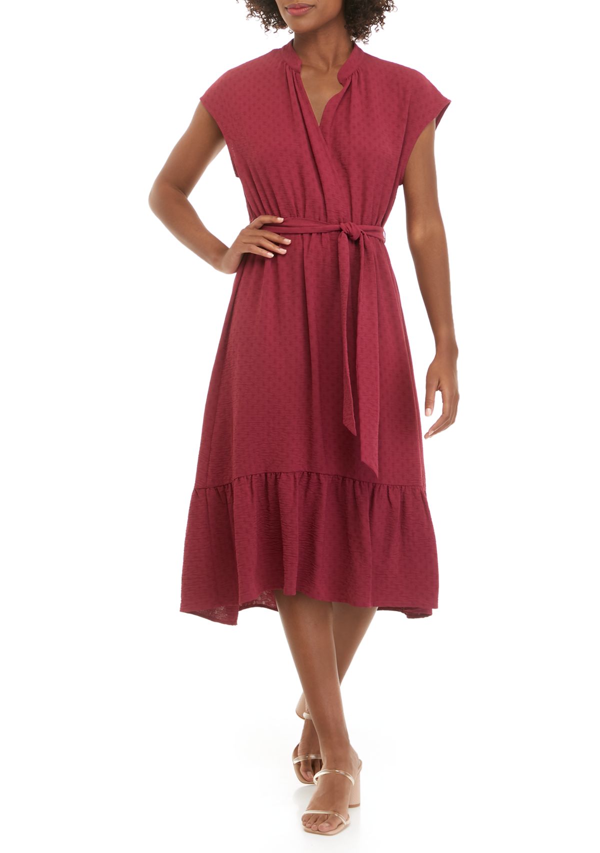 Womens Cap Sleeve Split Back Tie Waist Dress