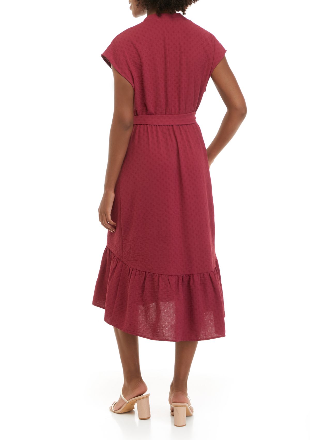 Womens Cap Sleeve Split Back Tie Waist Dress