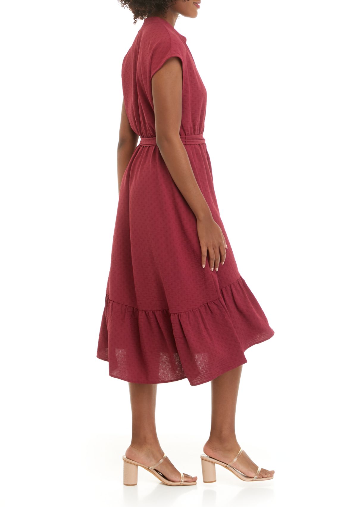 Womens Cap Sleeve Split Back Tie Waist Dress