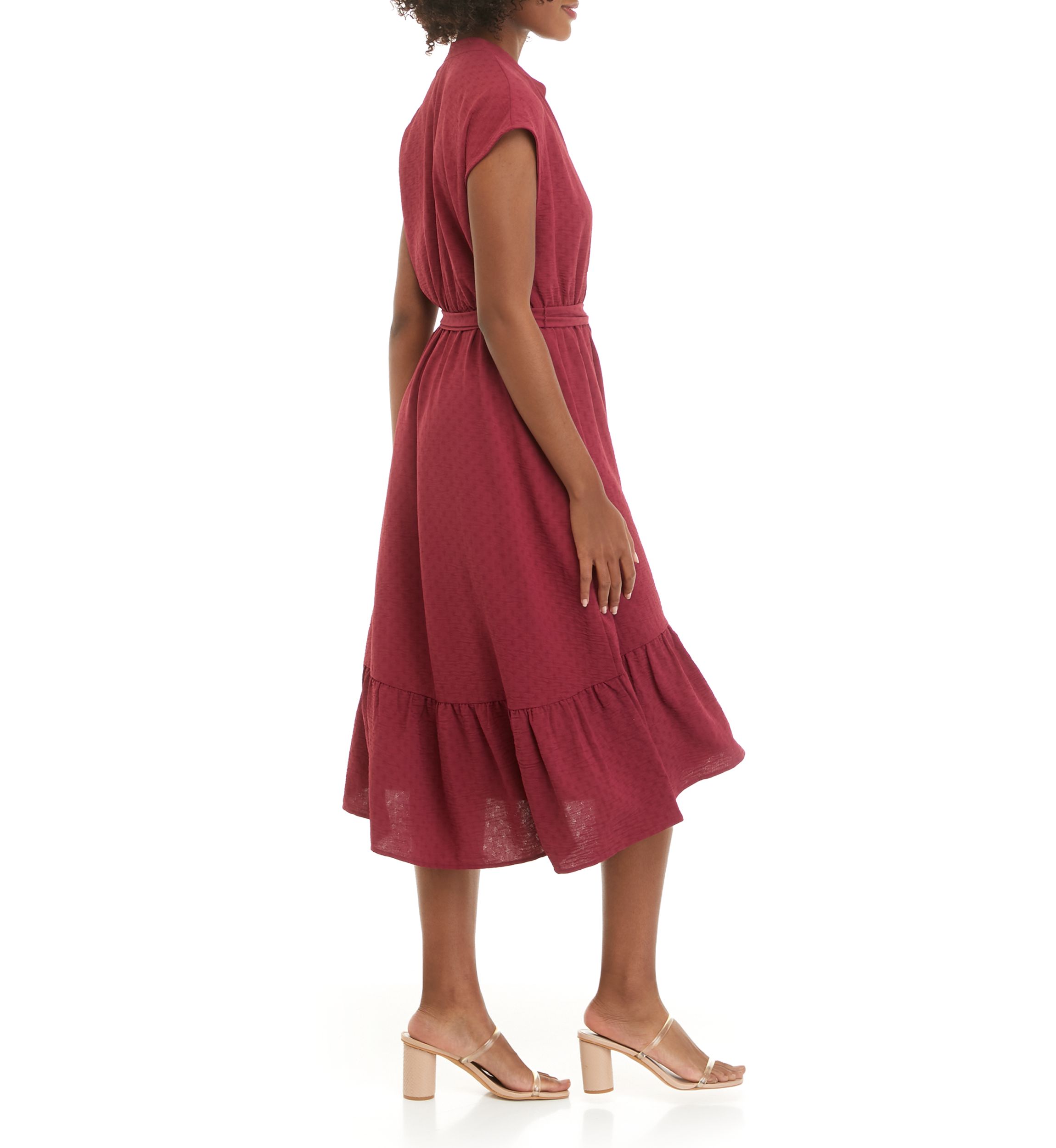 Womens Cap Sleeve Split Back Tie Waist Dress