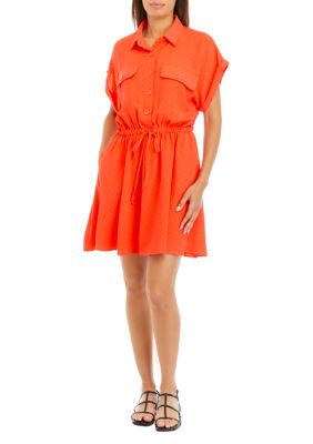 Women's Short Sleeve Collar V-Neck Button Down Shirtdress