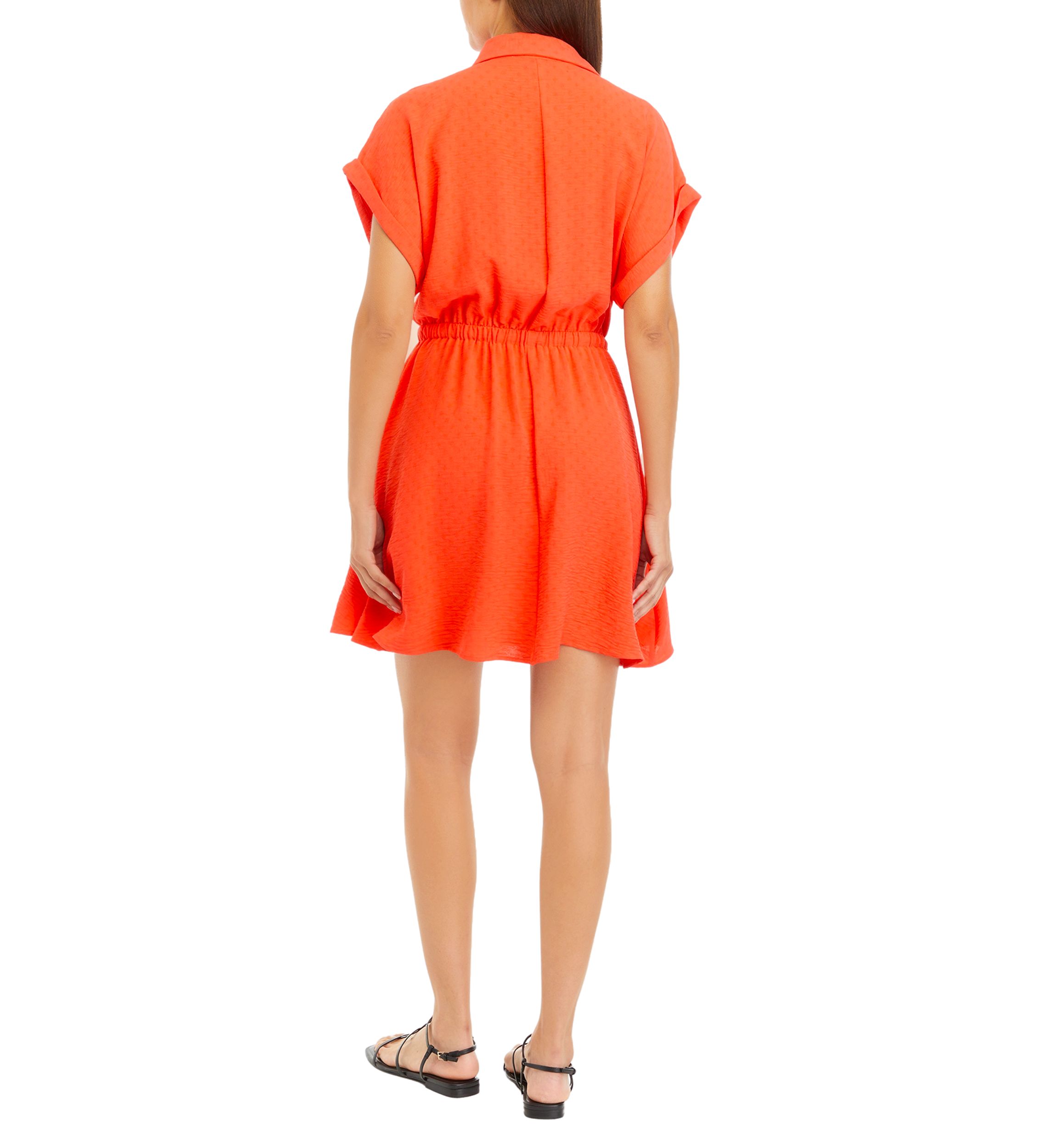 Womens Short Sleeve Collar V-Neck Button Down Shirtdress