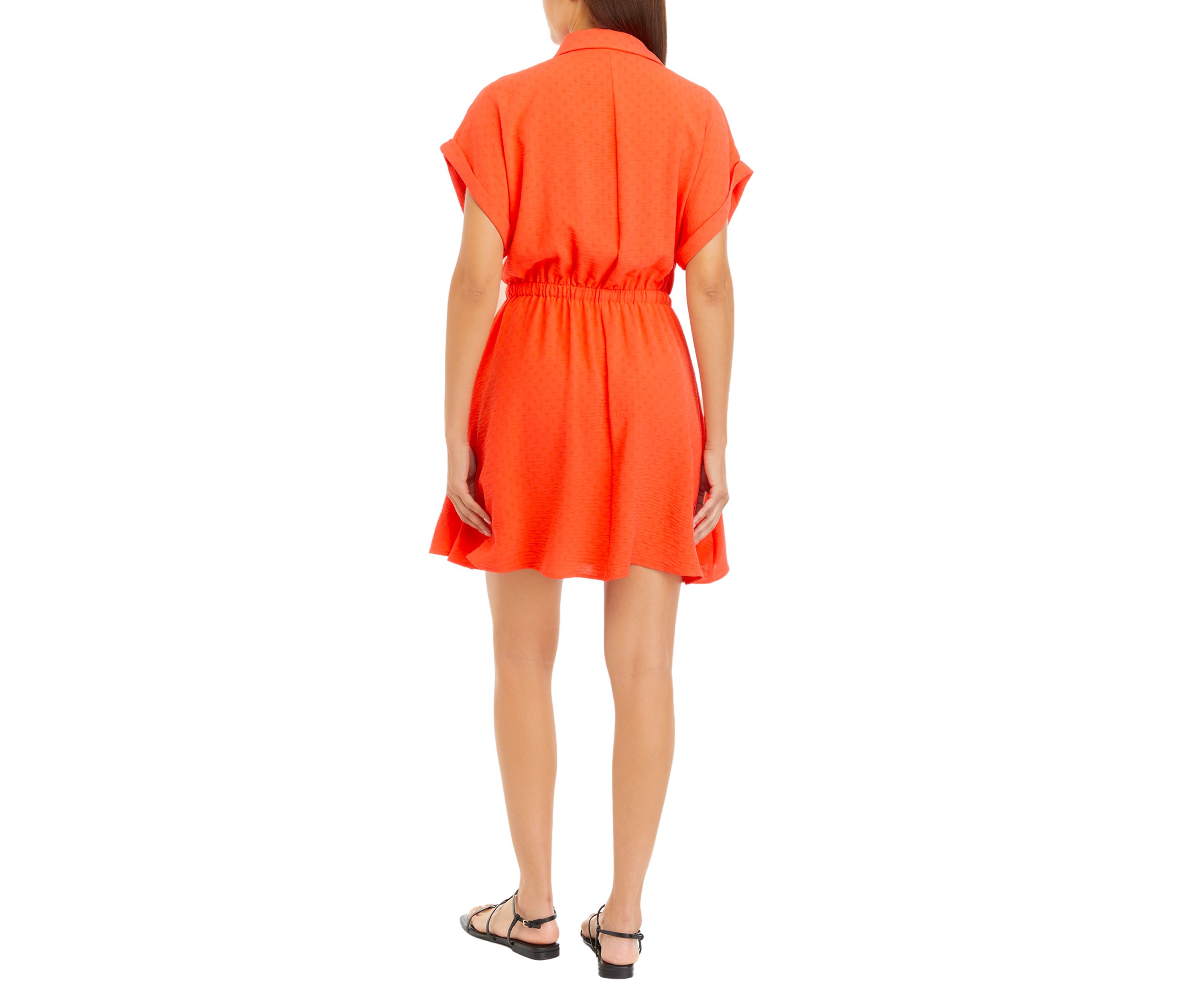 Womens Short Sleeve Collar V-Neck Button Down Shirtdress