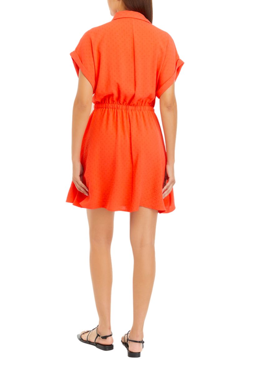 Womens Short Sleeve Collar V-Neck Button Down Shirtdress