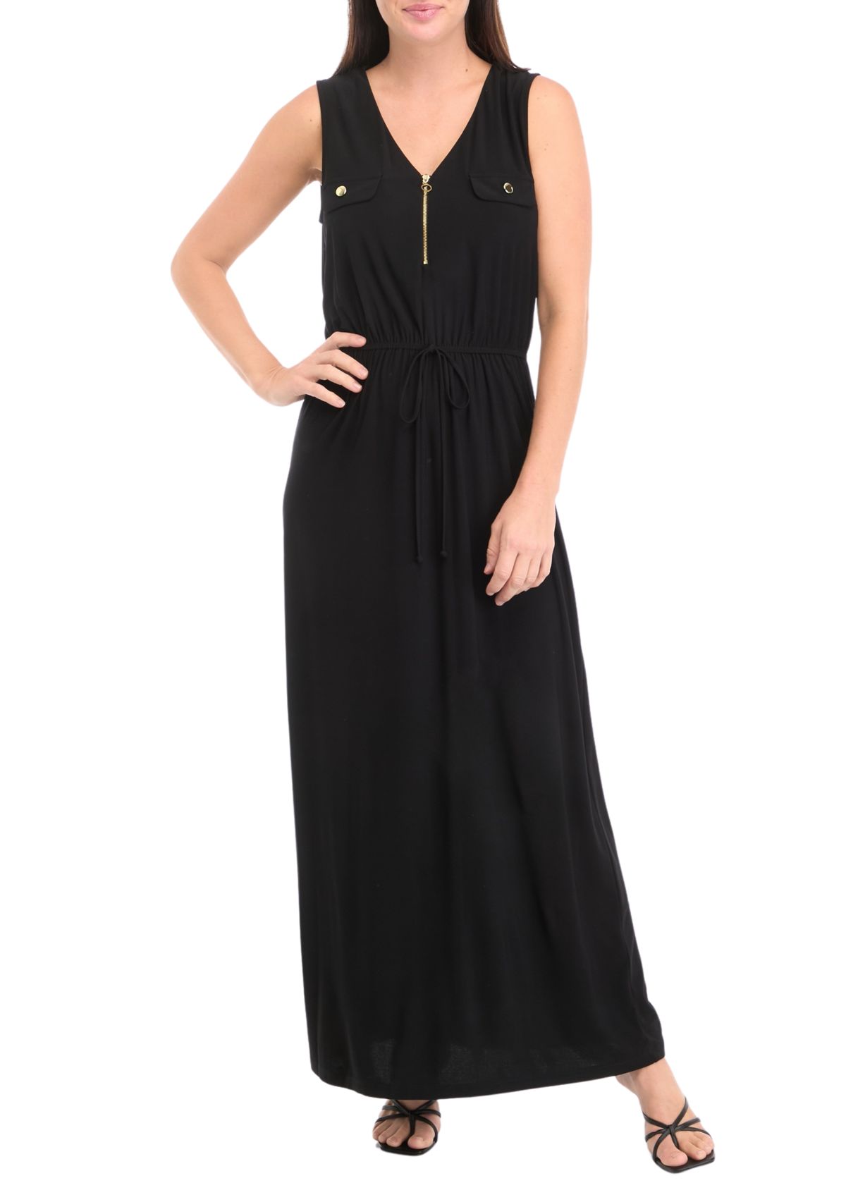 Womens Sleeveless V-Neck Fit and Flare Dress