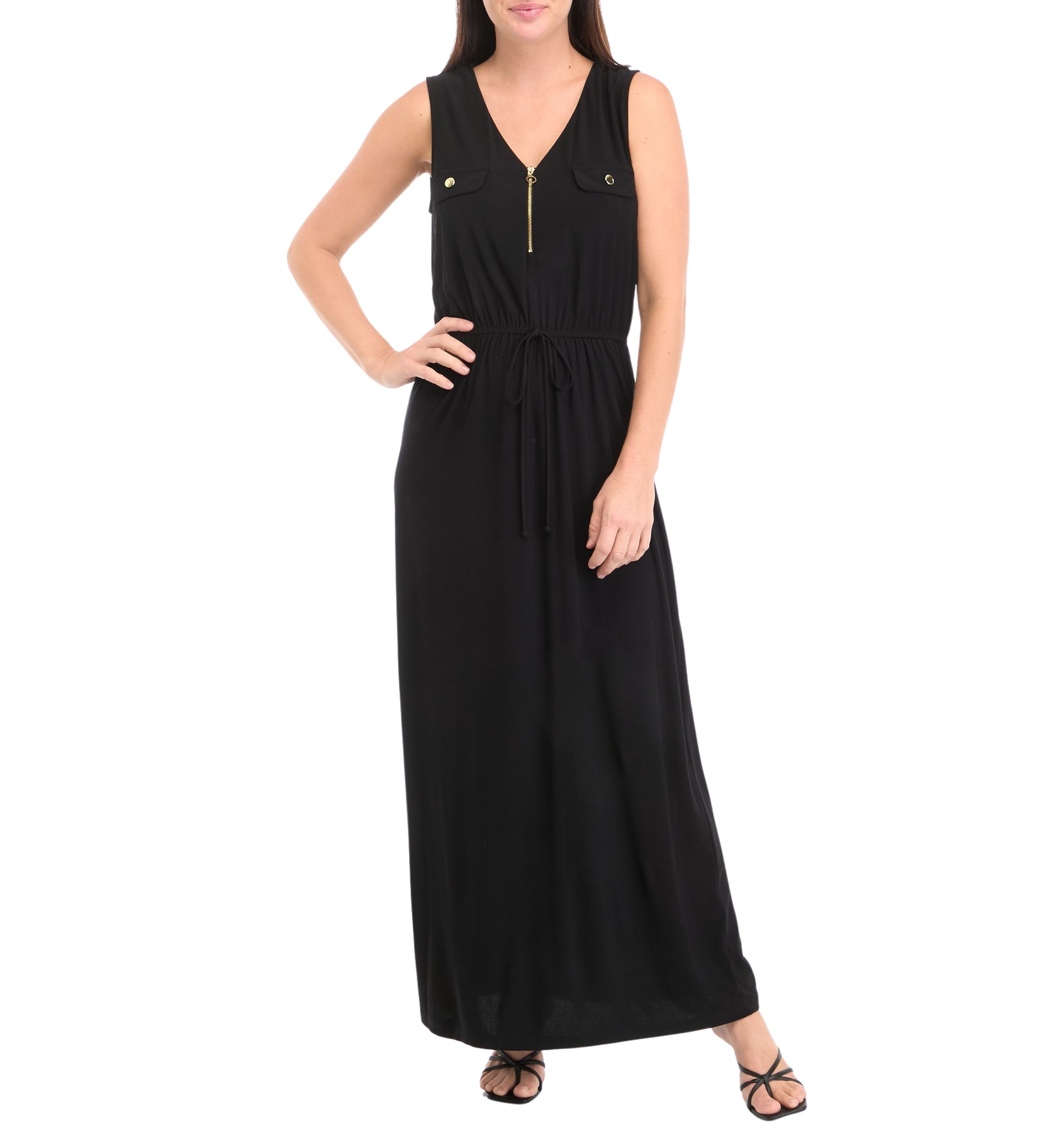 Womens Sleeveless V-Neck Fit and Flare Dress