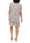 Plus Size Short Sleeve Ruffle Printed Woven Babydoll Dress 