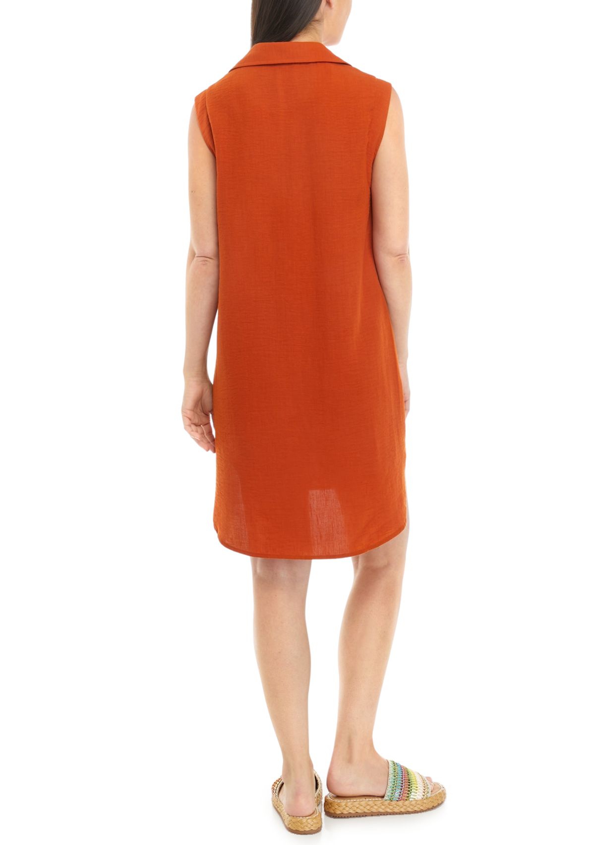 Womens Sleeveless Collared Button Down A-Line Dress