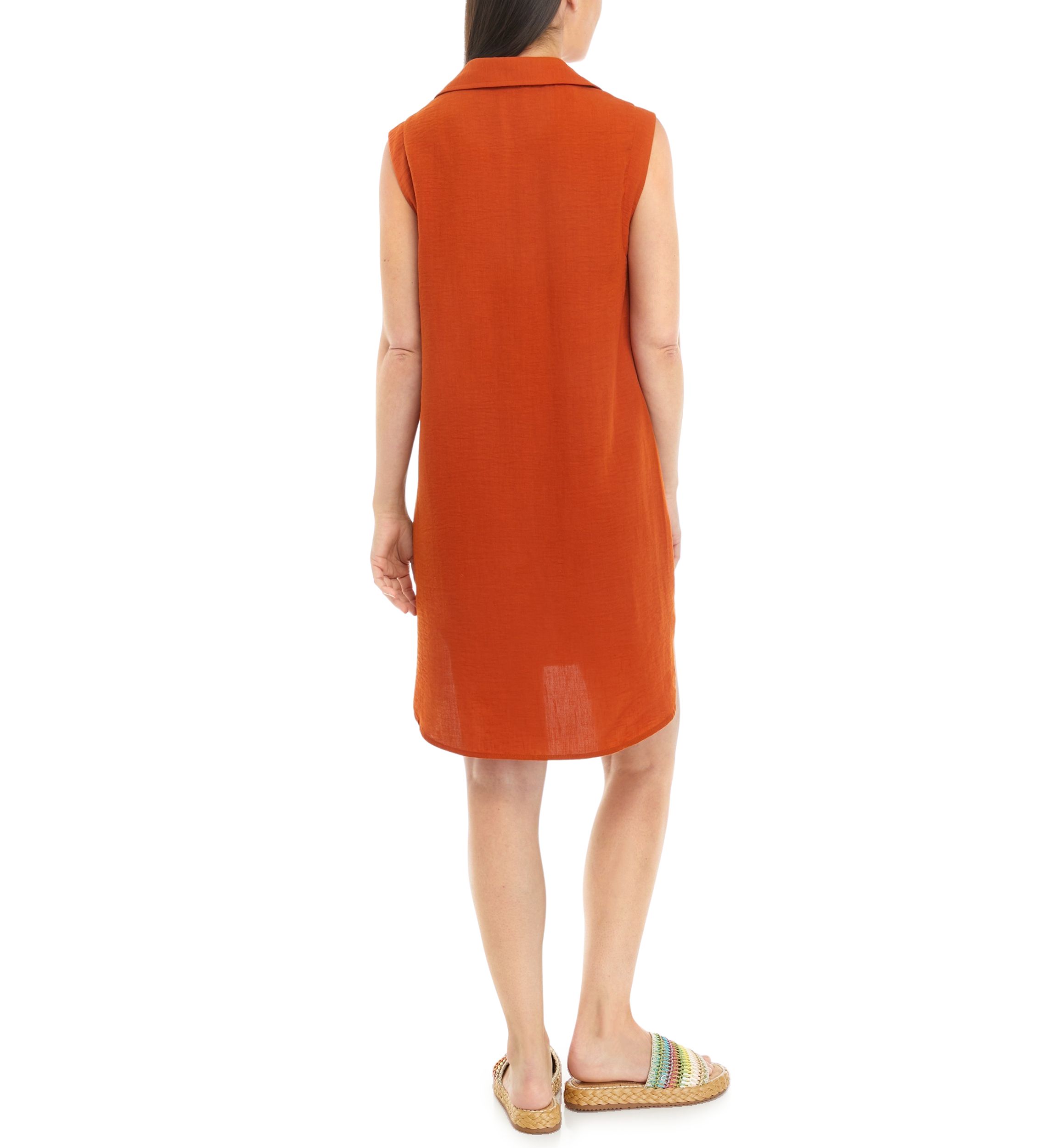 Womens Sleeveless Collared Button Down A-Line Dress